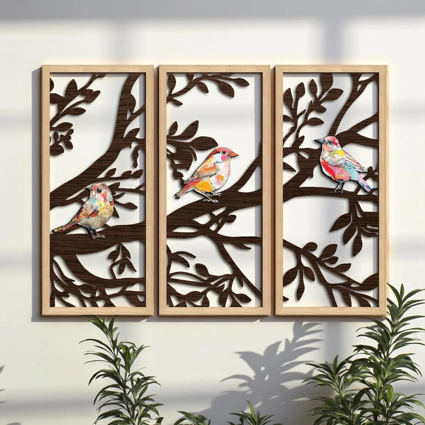 Boho Birds Wall Art Trio Décor Hanging Set of 3,Udaan Birds Wall Art Set of 3 – Boho MDF Cutout Décor for Living Room