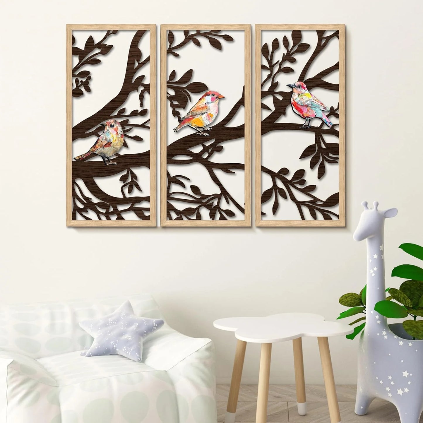 Boho Birds Wall Art Trio Décor Hanging Set of 3,Udaan Birds Wall Art Set of 3 – Boho MDF Cutout Décor for Living Room