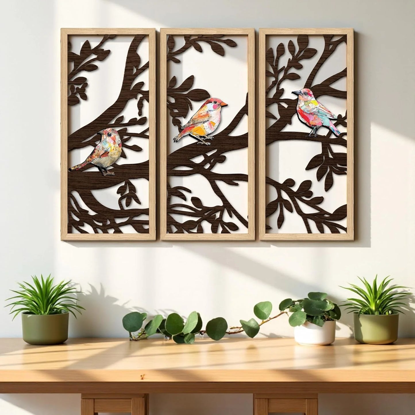 Boho Birds Wall Art Trio Décor Hanging Set of 3,Udaan Birds Wall Art Set of 3 – Boho MDF Cutout Décor for Living Room