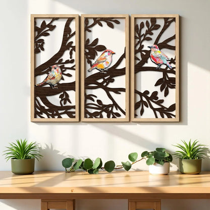 Boho Birds Wall Art Trio Décor Hanging Set of 3,Udaan Birds Wall Art Set of 3 – Boho MDF Cutout Décor for Living Room