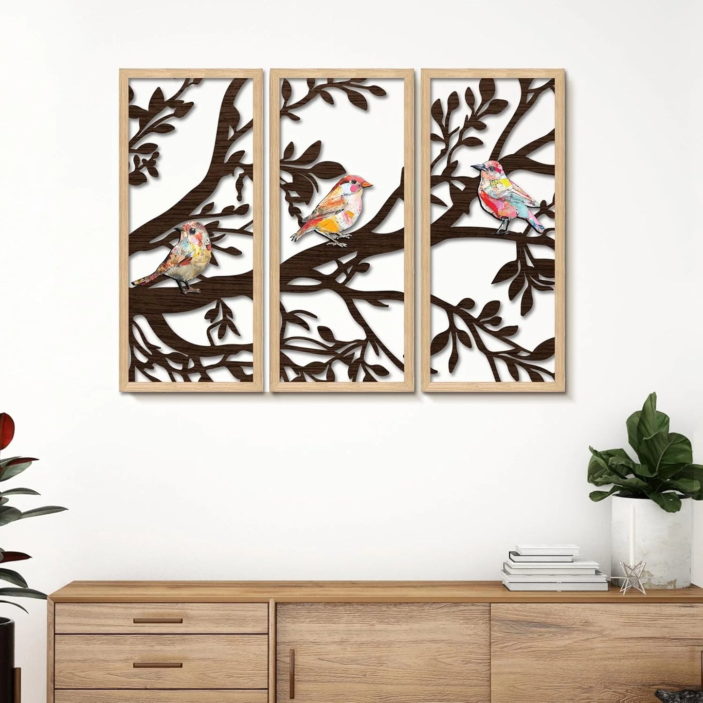 Boho Birds Wall Art Trio Décor Hanging Set of 3,Udaan Birds Wall Art Set of 3 – Boho MDF Cutout Décor for Living Room