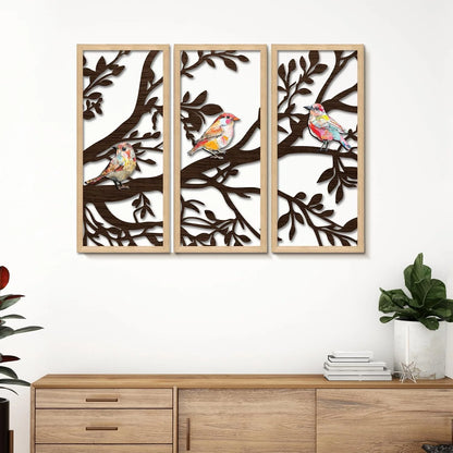 Boho Birds Wall Art Trio Décor Hanging Set of 3,Udaan Birds Wall Art Set of 3 – Boho MDF Cutout Décor for Living Room