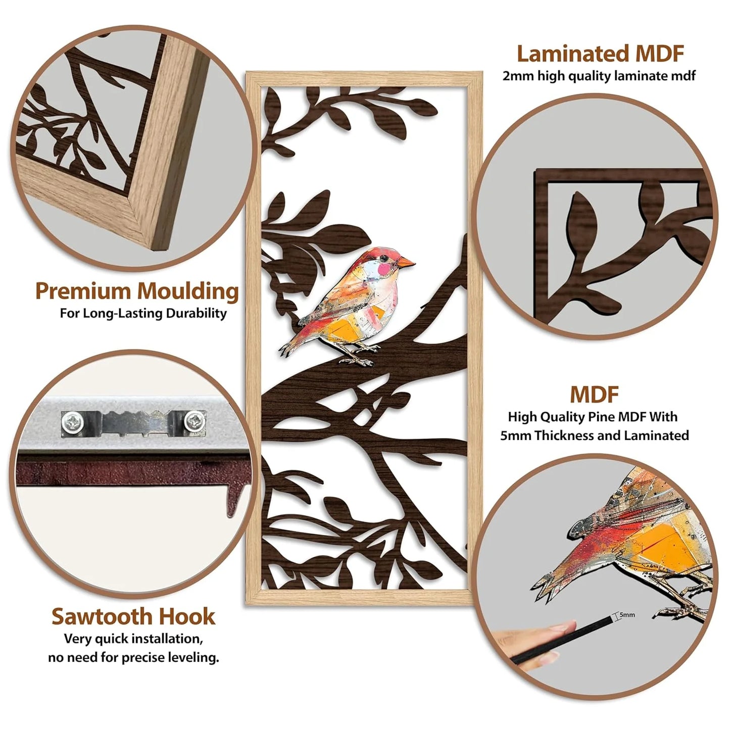 Boho Birds Wall Art Trio Décor Hanging Set of 3,Udaan Birds Wall Art Set of 3 – Boho MDF Cutout Décor for Living Room