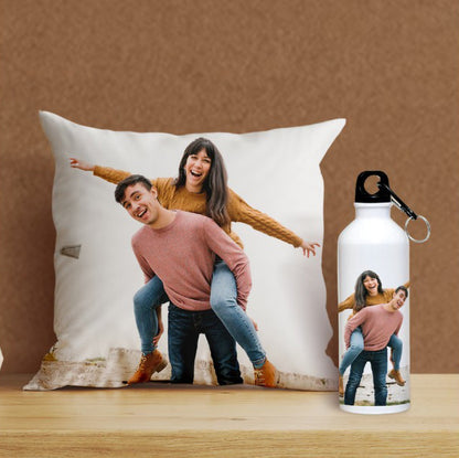 Custom Photo Cushion & Sipper Bottle Combo – Perfect Gift Set-Personalized Cushion With Sipper Bottle